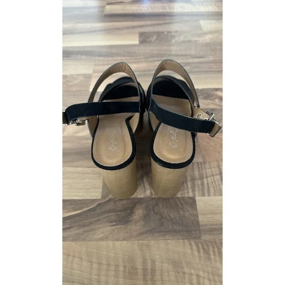 Womens Chunky Heel Sandals Size 8 Platform Clog Suede Boho Black Brown Festival - Picture 6 of 10